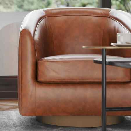Flash Furniture Dean Club Style Commercial Barrel Accent Armchair Metal Base, Brown LeatherSoft Upholstery BS-AC22-064-BRNPU-GG